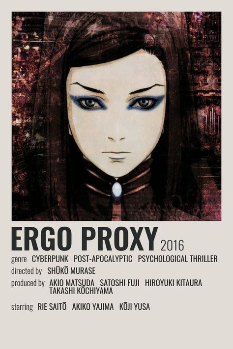 Ergo Proxy Minimalist Poster, Ergo Proxy Poster, Egro Proxy, Anime Recommend, Ergo Proxy, Film Journal, Movie Recommendations, Animes To Watch, Good Anime To Watch