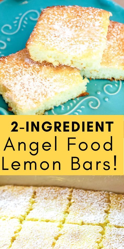 Angel Food Cake Recipes Lemon, Angel Food 2 Ingredient Cake, Lemon Angelfood Cake Dessert, Lemon Cake Bars Recipe, Two Ingredient Cupcakes, 2 Ingredient Treats, 2 Ingredient Lemon Bars Recipe, Angel Food Lemon Pie Filling, Angel Food And Lemon Pie Filling