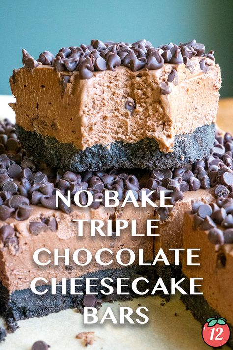 No-Bake Triple Chocolate Cheesecake Bars | 12 Tomatoes No Bake Triple Chocolate Cheesecake Bars 12 Tomatoes, No Bake Triple Chocolate Cheesecake Bars, No Bake Cheesecake Bars 9x13, Mom Desserts, No Bake Cheesecake Bars, Chocolate Cheesecake Bars, Triple Chocolate Cheesecake, No Bake Chocolate Cheesecake, Cold Desserts