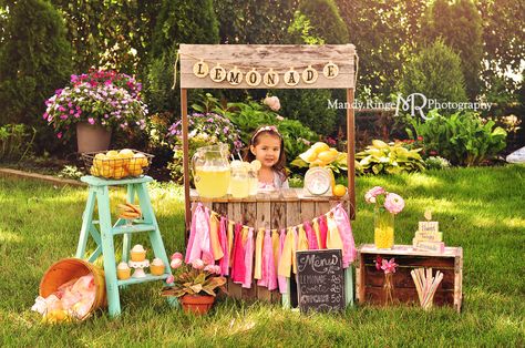 Lemonade Stand Mini Session // pink, yellow, teal, lemons, lemonade, flowers, wooden stand // St. Charles, IL // by Mandy Ringe Photography Fruit Stand Photo Shoot, Flower Stand Mini Session, Flower Stand Photo Shoot, Lemonade Stand Mini Session, Lemonade Stand Photography, Lemonade Stand Photo Shoot, Mini Session Themes, Diy Lemonade Stand, Kids Lemonade