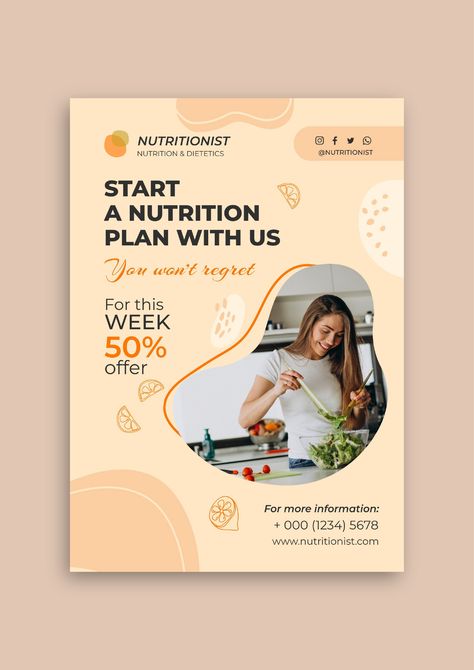 Nutrition Poster Design, Poster Maker App, Nutrition Poster, Follow Up, Brochures Design, Social Media Inspiration, Healthy Plan, Nutrition Plan, Nutrition And Dietetics