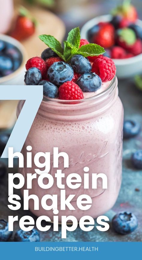 high protein smoothie recipes Smoothie Recipes For Dinner, Protein Shakes For Breakfast, High Calorie High Protein Shakes, Protein Shake With Frozen Fruit, Health Shakes And Smoothies, Smoothie Recipes Healthy Protein Powder, Smoothies With Protein Shakes, Tasty Protein Smoothies, Yummy Protein Smoothies