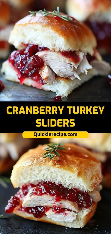 These Cranberry Turkey Sliders are a delicious way to use up holiday leftovers, with layers of turkey, cranberry sauce, and melty cheese on soft rolls. Ingredients: 12 slider rolls 2 cups cooked turkey, shredded 1/2 cup cranberry sauce 6 slices Swiss cheese 1/4 cup melted butter (for brushing) A sweet and savory slider that’s perfect for entertaining Turkey And Gravy Sliders, Turkey Slider Recipes, Turkey And Sage Danish, Cold Turkey Sliders, Turkey Sliders With Cranberry Sauce, Smoked Turkey Sliders, Turkey And Cranberry Sliders, Turkey Swiss Sandwich, Recipes With Smoked Turkey