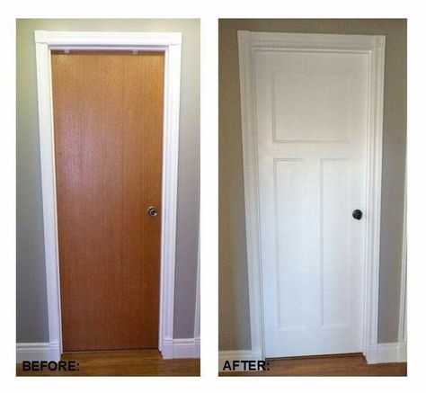 Turn plain door into craftsman-style two panel door Replacing Interior Doors, Flat Panel Doors, After Pictures, Door Makeover, Before And After Pictures, Updating House, Diy Door, Interior Door, Interior Doors