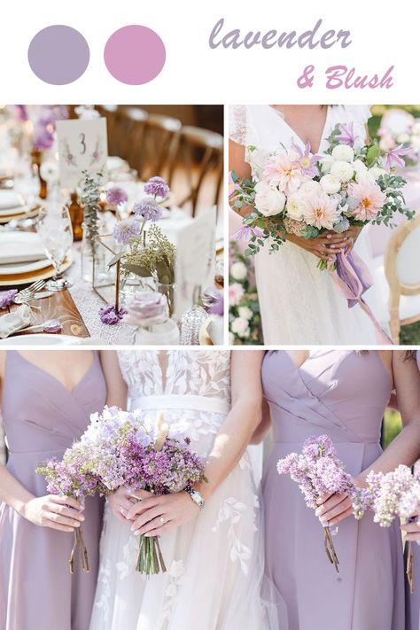 Lavender and blush wedding color ideas Yellow And Lavender Wedding, Light Purple Wedding Theme, Shades Of Purple Wedding, Wedding Color Schemes Purple, Lilac Wedding Themes, Purple Wedding Ideas, Dark Purple Wedding, Lavender Wedding Theme, Blush Wedding Theme