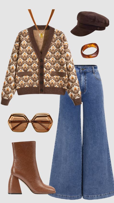 70s hippie inspired outfit #outfitinspo #vintage #retro #70s #70sfashion Decade Day Outfits For School 70s, 70s Revival Fashion, 1970s Autumn Fashion, 70s Fashion Polyvore, 70s Asthetics Outfit, Modern 70s Style Outfits, 70s Scarf Outfit, 70s Outfits Fall, Funky 70s Fashion