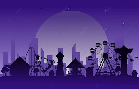 Moon Amusement Park Fun Fair Carnival Flat Vector Illustration Background Fair Carnival, Carnival Art, Spring Outdoor, Blue Banner, City Background, Halloween Vector, Flat Vector Illustration, Parc D'attraction, Blue Sky Background