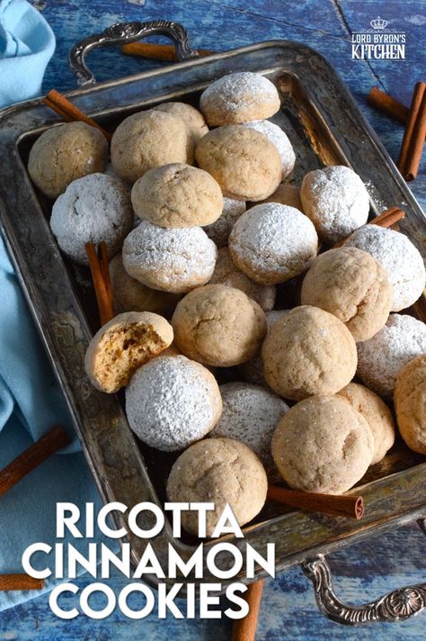 Ricotta is baked into these Ricotta Cinnamon Cookies to help keep them soft and fresh. Even though at first glance these cookies might look rather plain and boring, their flavour is tremendous! Perfectly light, airy, and cinnamon-y, it's hard to eat just one of these delicious treats! #ricotta #cookies #cinnamon #soft #moist Ricotta Chocolate Chip Cookies, Ricotta Icing, Ricotta Cookies Recipe, Italian Ricotta Cookies, Cookies Cinnamon, Ricotta Cookies, Ricotta Recipes, Italian Pastries, Family Baking