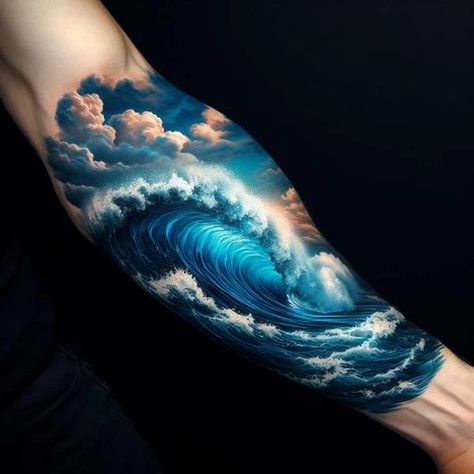 65 Eternally Hypnotic Ocean Tattoo Ideas With Meaningful Interpretatio – Tattoo Inspired Apparel Deep Water Tattoo, Water Tatoos Ideas, Stormy Sea Tattoo, Water Related Tattoos, Ocean Wave Tattoos, Ocean Tattoo Ideas, Body Writing, Ocean Wave Tattoo, Ocean Sleeve Tattoos