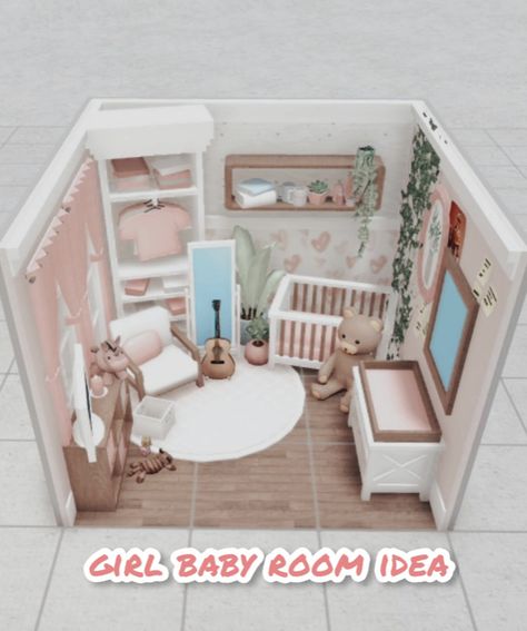 Nursery Ideas Bloxburg 3x3, Baby Room In Bloxburg, 3x3 Baby Room Bloxburg, Bloxburg Nursery Ideas Aesthetic, Kids Room Design Bloxburg, Bloxburg Wallpaper Codes Baby Room, Kid Bloxburg Room, Club Roblox Baby Room Ideas, Toddler Bedroom Bloxburg