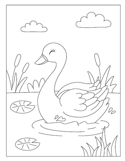 Swan Coloring Pages, Swan Drawing, Cute Swan, Lukisan Comel, Free Kids Coloring Pages, Easy Coloring Pages, Flower Coloring Pages, Mandala Coloring Pages, Cute Coloring Pages