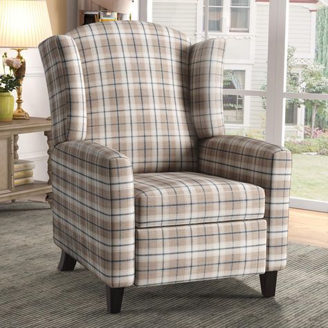 PRICES MAY VARY. High Quality Material- Our push back recliner is made with high-quality linen fabric that is both durable and soft, ensuring long-term use and comfort. And their wood frame complys with FCS standards and formaldehyde standards for composite wood products forth by California regulations. Mid-Century&Traditional Style- The unique checkered pattern gives the pushback recliner a classic and sophisticated look that will complement any decor style. Overall simple shape and tranditiona Pottery Barn Recliner, Contemporary Farmhouse Decor, Wingback Recliner, Mid Century Traditional, Plaid Chair, Living Room Home Theater, Brown Furniture Living Room, Mid Century Modern Lounge, Leather Recliner Chair