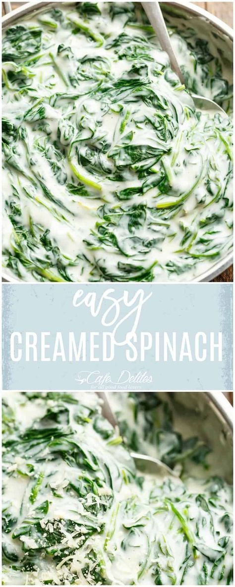 Easy Creamed Spinach does not get easier! This simple homemade side dish is so much better than store bought, and is ready in no time! Steakhouse Creamed Spinach, Easy Creamed Spinach, Best Creamed Spinach Recipe, Steak And Mashed Potatoes, Creamed Spinach Recipe, Spinach Benefits, Wilted Spinach, Cafe Delites, Recipe Cookbook