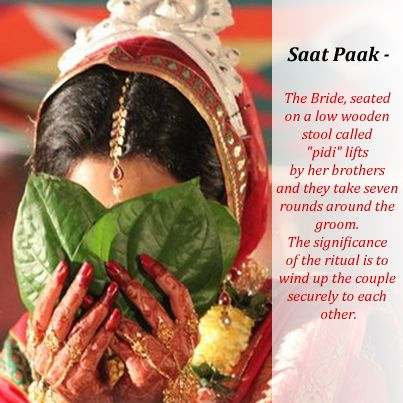 One of the most beautiful ritual in Bengali wedding is "Saat Paak". Significance of the ritual is to wind up the couple securely to each other. Have a look   #Wedding #Rituals #Happiness #India #Luxury Bihari Wedding Rituals, Bengali Wedding Aesthetic, Bengali Wedding Rituals, Bong Aesthetic, Bengali Aesthetic, Bengali Culture, Indian Culture And Tradition, Wedding Wording, Bengali Art