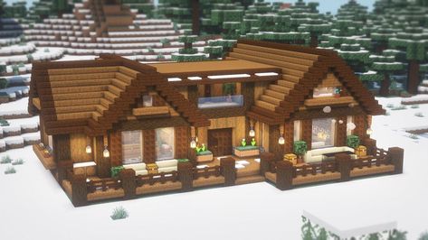 Minecraft Restaurant Building, Minecraft Winter Cabin Tutorial, Minecraft Cabin House Tutorial, Minecraft Wooden House Tutorials, Minecraft Starter Houses Survival, Minecraft Log Cabin Blueprint, Minecraft Cabin Blueprints, Log Cabin Minecraft House, Easy Starter House Minecraft