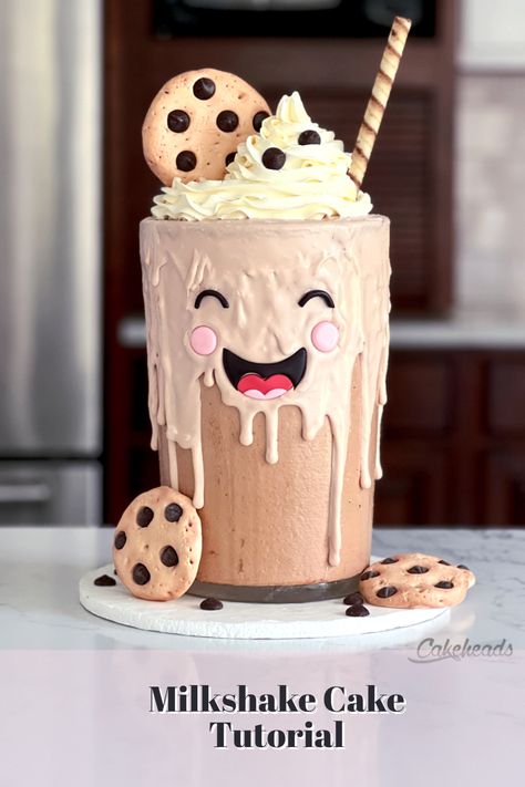 Watch the video tutorial on Cakeheads.com showing you how to use some fun and easy techniques to make cake look like this glass of milkshake! Milkshake Cake, Funny Birthday Cakes, Mini Tortillas, Cartoon Cake, Chocolate Milkshake, Cake Decorating Designs, Crazy Cakes, Cookie Inspiration, Cool Birthday Cakes