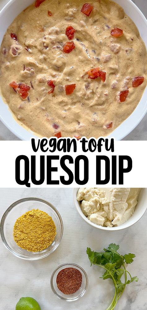 This homemade vegan tofu queso recipe comes together with 4 simple ingredients for a healthy high protein snack. It’s creamy, cheesy, and delicious. You’ll love this vegan cheese sauce served as a dip, drizzled over tacos, or poured over chips for nachos. My vegan queso doubles as a dip or sauce with silken tofu, nutritional yeast, taco seasoning, and lime juice. No vegetables, no nuts, and no oil. Vegan Tofu Cheese Sauce, Silken Tofu Cheese Sauce, Tofu Dip Recipes, Silken Tofu Sauce Recipes, Silken Tofu Sauce, Vegan Silken Tofu Recipes, Tofu Cheese Sauce, Recipes With Soft Tofu, Tofu Queso