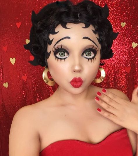 Cool Halloween Costume Ideas, Betty Boop Costume, Betty Boop Makeup, Halloween Make-up Looks, Costume Ideas Women, Drag Make-up, Halloween Costume Ideas For Women, Costume Ideas For Women, Cute Halloween Makeup