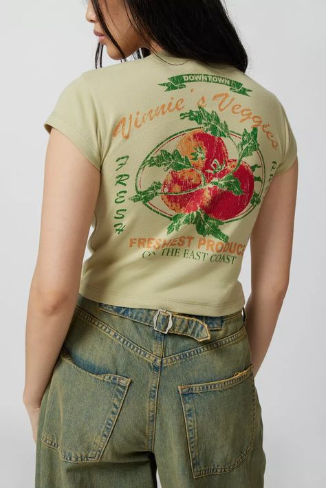 Vinnie’s Veggies Baby Tee | Urban Outfitters Baby Tees 90s, Women's Graphic Tees, Vintage Graphic Tees, Baby Graphic Tees, Baby Tees Y2k, Vintage Crop Tops, Green Fits, Fire Fits, Graphic Tees Vintage