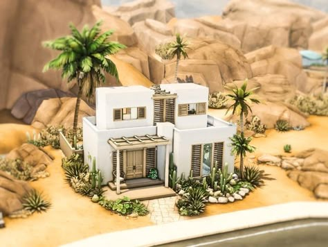 Modern Oasis House, Dessert Modern House, Bloxburg Desert House, Desert Home Sims 4, Sims4 Oasis Springs House, Sims 4 Desert House, Desert Modern House, Newlyweds Home, Desert Villa