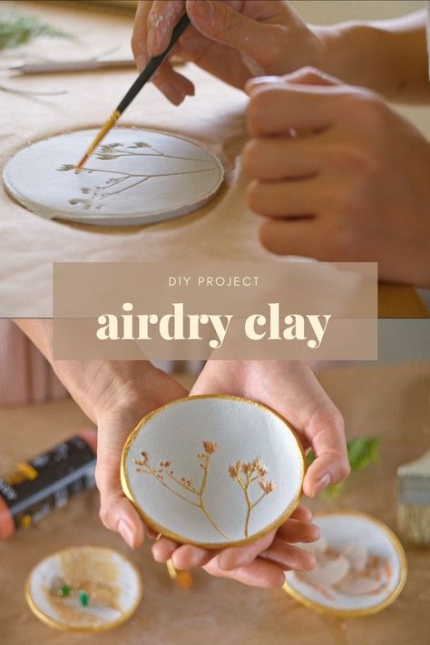 Clay Imprints With Plants And Flowers, What Paint To Use On Air Dry Clay, Air Dry Clay Flower Press, Air Dry Clay Luminaries, Air Dry Clay How To Use, Diy Dry Clay Projects, Air Dry Clay Fathers Day, How To Make Clay Plates At Home, How To Dry Polymer Clay