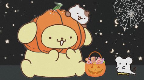 Pompompurin Halloween Background, Computer Wallpaper, Sanrio Fall, Desktop Picture, Cute, Aesthetic Cute Sanrio Pc Wallpaper, Sanrio Wallpaper For Computer, Halloween Wallpapers Ipad Horizontal, Fall Sanrio Pfp, Horizontal Sanrio Wallpaper, Cute Halloween Macbook Wallpaper, Anime Halloween Wallpaper Pc, Aesthetic Laptop Desktop Layout, Halloween Wallpaper Ipad Horizontal