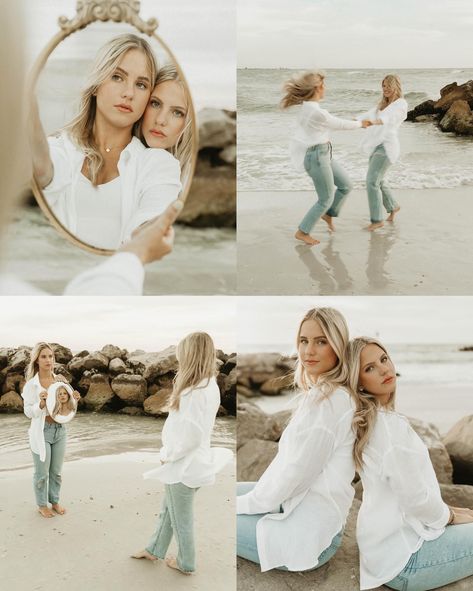 Beach Poses Sisters, Twin Sister Senior Pictures, Older Sister Photoshoot, Mother Daughter Beach Pictures, Twin Photoshoot Sisters, Twins Senior Pictures, Twin Sisters Photography, Sister Beach Pictures, Twin Senior Pictures