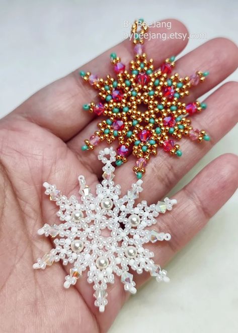 Snowflake Tutorial Khione Pendant Tutorial Beading Pattern - Etsy Beaded Ornaments Patterns, Beaded Stars Patterns, Beaded Snowflakes Ornament Free Pattern, Etsy.com Etsy, Bead Christmas Ornaments, Resin For Beginners, Bead Alphabet, Crystal Tutorial, Diy Resin Coasters