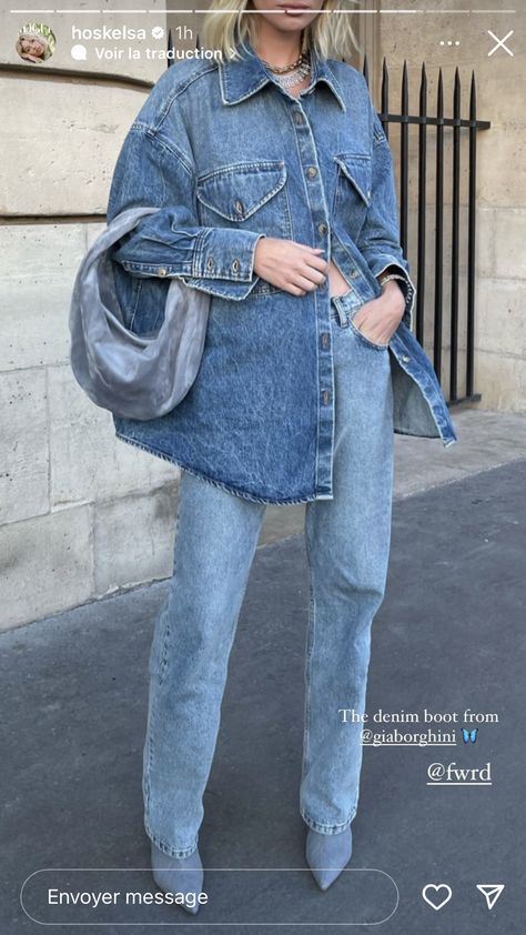 All Denim Outfits For Women, Looks Total Jeans, All Denim Outfits, Gia Borghini, Denim On Denim Looks, Looks Jeans, Look Jean, Looks Country, Denim Outfits