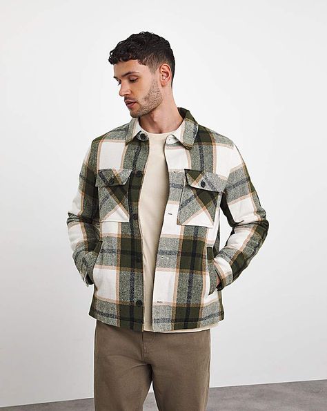 Step out in style this season with the Jacamo quilted lined shacket in a green check. A versatile jacket that will keep you warm and comfortable throughout the colder months. Wear alone with a classic tee or layer for a new take on the outfit. However you choose to wear it, you'll be dressing in style! Men Winter Layering Outfit, Shakets Mens, Men's Winter Jacket, Shacket Outfit For Men, Men Shacket Outfit, Winter Shirts Men, Check Shacket Outfit, Winter Layering Outfits Men, Plaid Jacket Outfit Men