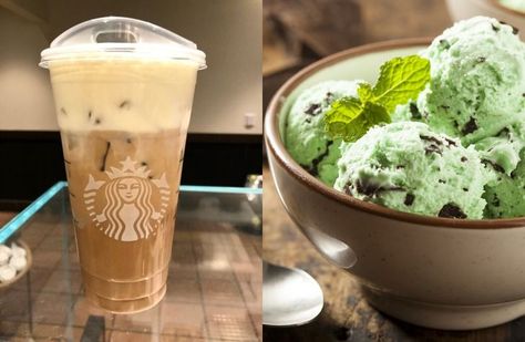 Mint Chocolate Starbucks Drink, Mint Chocolate Ice Cream, Mint Drink, Peppermint Syrup, Ice Cream Drinks, Mint Mocha, Secret Starbucks Drinks, Organizing Life, Frappuccino Recipe