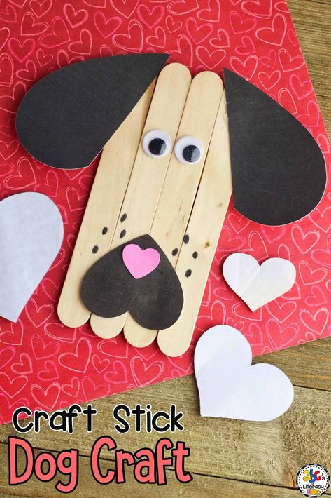 Valentine Popsicle, Dog Themed Crafts, Vday Crafts, Popsicle Stick Craft, Puppy Crafts, Dog Craft, Holiday Tablescape, Valentines Day Dog, Valentine Crafts For Kids