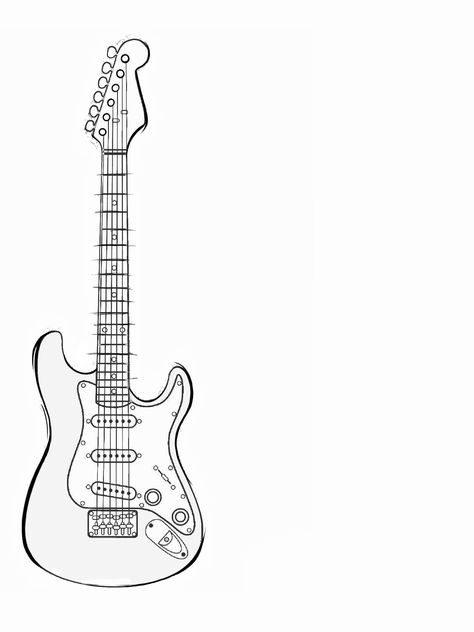 Base Guitar Drawing, Rock Guitar Drawing, Electric Guitar Drawing Sketches, Electric Guitar Sketch, Electric Guitar Tattoo, Electric Guitar Drawing, Guitar Sketch, Musical Instruments Drawing, Guitar Drawing