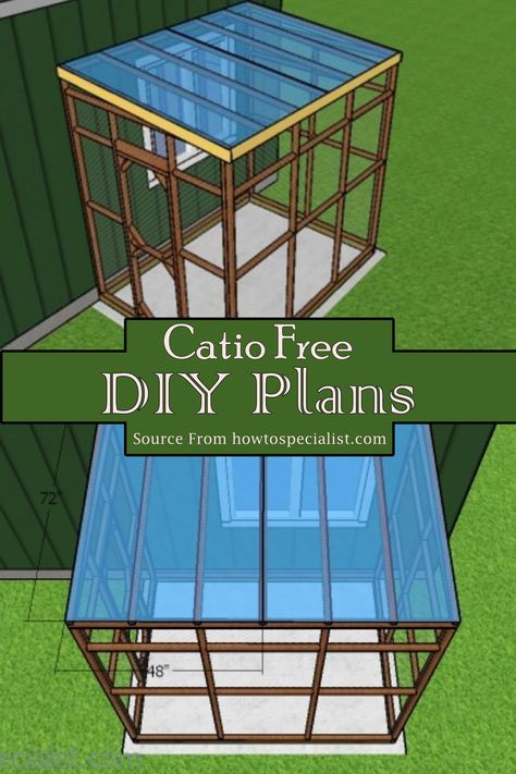 Cat Enclosure Outdoor Diy Easy, Homemade Catio Ideas, Free Catio Plans How To Build, Catio Plans On Deck, Catio Chicken Coop, Catios Diy Large, Cat Patio Diy How To Build, Ikea Catio Hacks, Catio Plans From Window