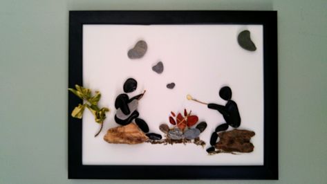 Campfire Love Pebble Art Camping Pebble Art, Moss Crafts, Pinecones Crafts, Camper Crafts, Stone Pictures Pebble Art, Seaglass Art, Diy Rock Art, Sky Art Painting, Painted Rock Animals