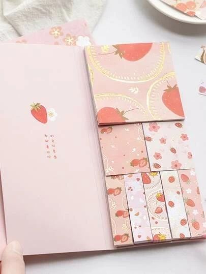 Kawaii Stationery Aesthetic, Shein Stationary, Fruit Stationery, Cute Stationery School Supplies, Cute School Supplies Aesthetic, Back To School Stationary, Cute Sticky Notes, Aesthetic School Supplies, School Supplies Kawaii