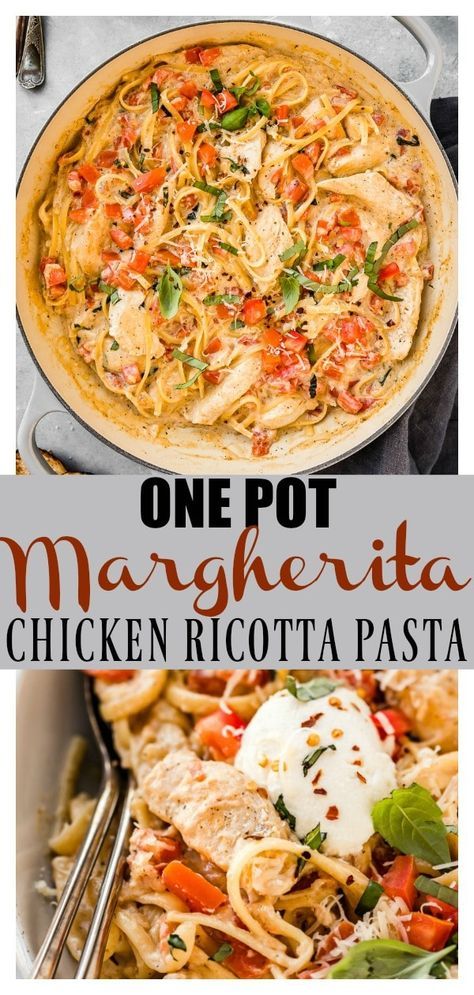 Italian Dish With Chicken, Chicken Margherita Pasta, Chicken Pasta Ricotta Recipes, Chicken Ricotta Cheese Recipes, Ricotta Chicken Recipes, Pasta Dishes One Pot, Chicken And Ricotta Recipes, Chicken Ricotta Pasta, Chicken With Ricotta Cheese