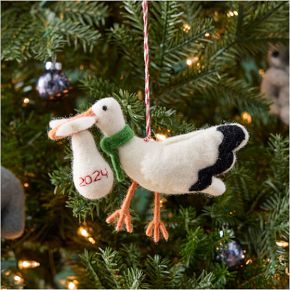 Baby's First Holiday Felt Stork Ornament Felt Ornaments Animals, Felt Baby Ornament, Baby Felt Ornament, Felt Christmas Ornaments For Kids, Baby Diy Ornaments, Diy Baby First Christmas Ornament, Animal Ornaments Diy, Diy Baby’s First Christmas Ornament, Stork Ornament