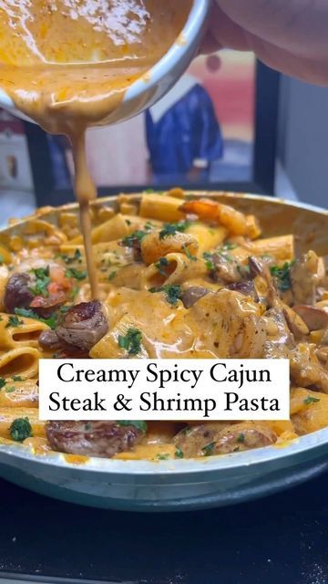 Seafood Thanksgiving, Spicy Cajun Shrimp, Steak Shrimp, Sausage Rigatoni, Spicy Steak, Rigatoni Recipes, Beef Pasta Recipes, Penne Pasta Recipes, Cajun Shrimp Pasta