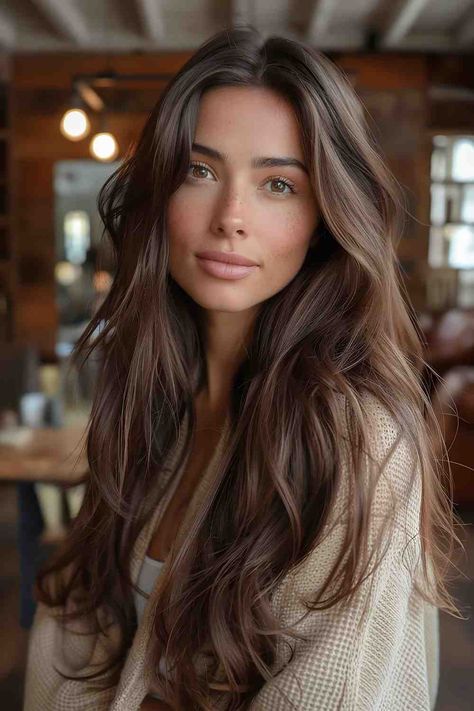 The Best Long Haircuts of 2024 Brunette Haircuts Long, Fresh Long Haircut Women, Brown Hair Colors With Brown Eyes, Long Natural Wedding Hair, 2024 Brunette Hair Cuts, Best Hair Color For Hazel Eyes Brunettes, Brunette Haircut Medium Long Layers, Long Rich Brown Hair, Haircut Brunette Long