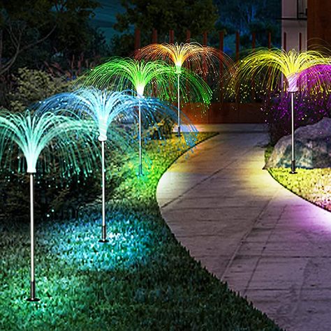 Chipark Solar Lights Outdoor Garden, Jellyfish-Shaped 5LED 7Colors Garden Ornaments Light, Solar Waterproof Fairy Pathway String Light, for Lawn Terrace Wedding Party Decoration : Amazon.co.uk: Lighting Fairy Pathway, Solar Fairy House, Fairy Lights Garden, Terrace Wedding, Solar Flower Lights, Star Lights On Ceiling, Fairy Lights Decor, Garden String Lights, Solar Flower