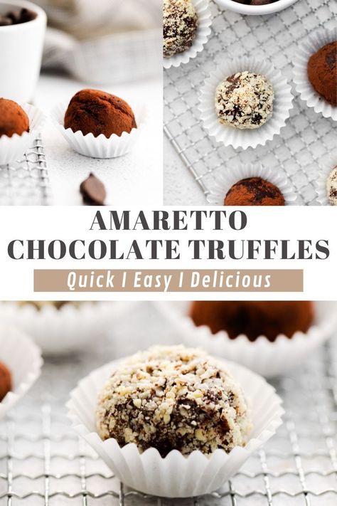 These Amaretto Chocolate Truffles are so simple to make and come together with just FIVE ingredients. The Amaretto + chocolate combo is so irresistibly delicious! Boozy Truffles, Amaretto Truffles, Fall Desserts Thanksgiving, Truffle Recipe Easy, Truffle Recipes, Easy Truffles, Chocolate Cake Pops, Easy Sweets, Easy Dessert Recipes