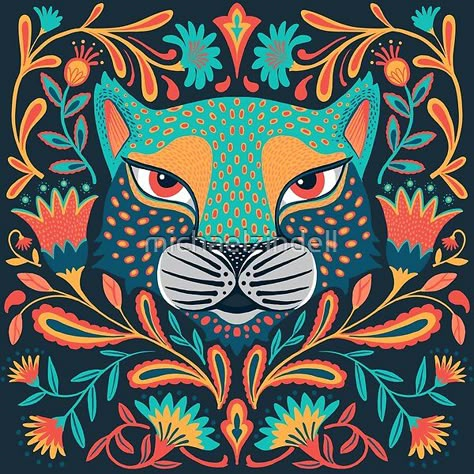 Mexican Folk Painting, Popular Art Prints, Mexican Folk Art Painting Flowers, Mexican Folk Art Animals, Jaguar Embroidery, Mexican Illustration Art, Mexican Folk Art Pattern, Mexican Folk Art Flowers, Modern Mexican Art