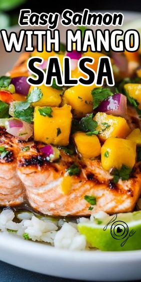 Easy Salmon with Mango Salsa Grilled Salmon With Mango Salsa, Mango Glaze Recipe, Salmon Mango Salsa, Salmon With Mango Salsa, Mango Salmon, Salmon With Mango, Jerk Salmon, Mango Salsa Salmon, Best Breakfast Casserole