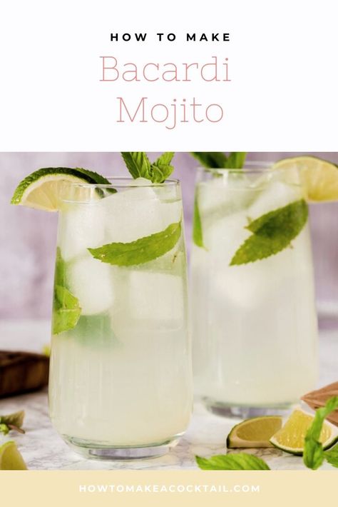 Bacardi Mojito - How to Make A Cocktail Bacardi Recipes, Lemon Bacardi Drinks, Bacardi Rum Drinks, Cocktail Recipes Bacardi, Bacardi Mojito Recipe, Bacardi Lime Drinks, Coconut Rum Mojito Recipe, Bacardi Lime Cocktail Recipes, Lime Cocktail Recipes