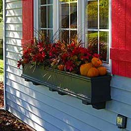 Fall Window Box Ideas Flower Box Arrangements, Flower Window Boxes, Fall Flower Boxes, White Planter Boxes, Wrought Iron Window Boxes, Rooftop Planters, Metal Window Boxes, White Window Boxes, Window Box Ideas