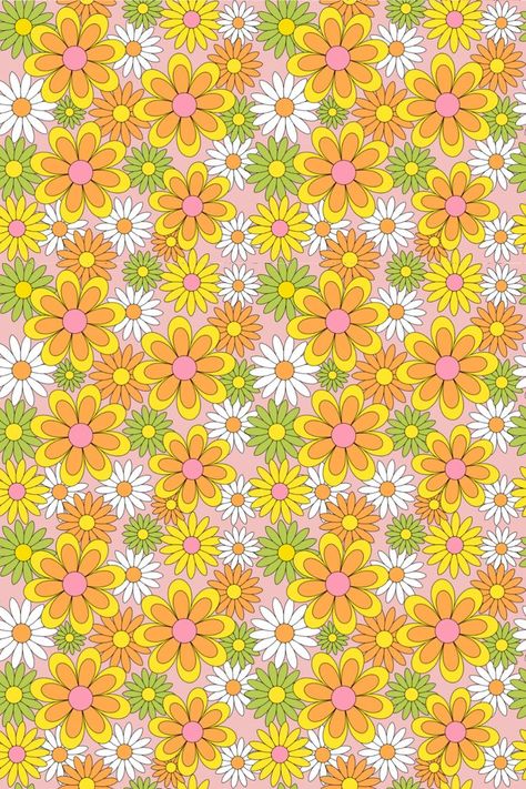 Vintage Daisy, 1970s Prints, 70s Daisy, Retro Shower Curtains, Retro Daisy Wallpaper, 1970s Flowers, Flower Power Wallpaper, Retro Yellow, Retro Bathroom Decor