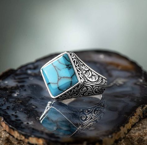 Amazon Rings, Mens Turquoise Rings, Turquoise Men, Sterling Silver Mens Rings, Jewelry Turquoise, Mens Silver Rings, Turquoise Rings, Baklava, Men's Ring