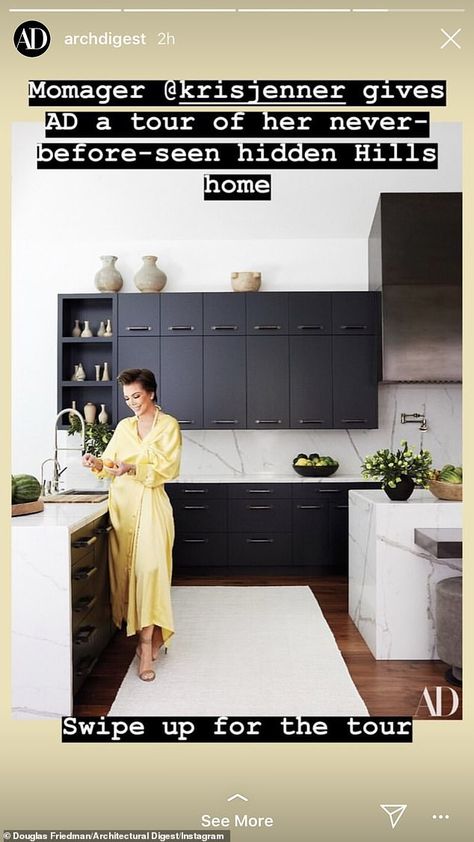 Getting fans excited: Architectural Digest also teased a peek inside Kris Jenner's home on their Instagram Stories Kylie Jenner Kitchen, Architectural Digest Kitchen, Kris Jenner House, Red Pantsuit, Living Room New York, Zen House, Basement House Plans, Modern Architecture Interior, Dining Room Contemporary