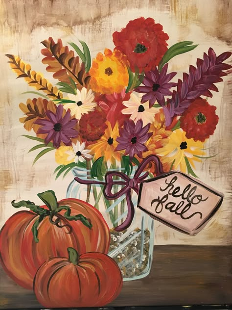 Painted Fall Flowers, Painting Fall Flowers, Autumn Flowers Painting, Fall Flower Paintings, Knife Painting Ideas, Fall Flowers Painting, Smear Painting, Blue Pics, Fall Paintings